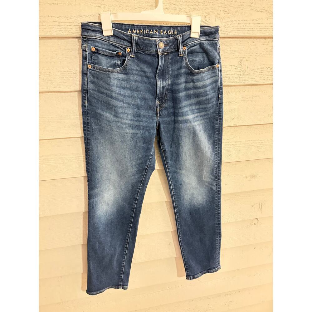 American Eagle Airflex+ Athletic Straight Jeans Medium Wash Stretch Denim 33x32 - Picture 2 of 10